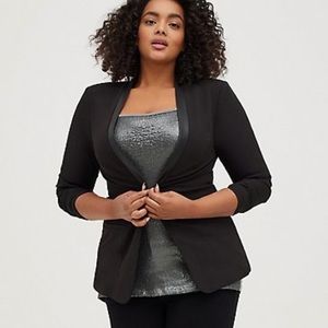 Torrid Black Tuxedo Blazer Stretch Crepe & Faux Leather Trim.
